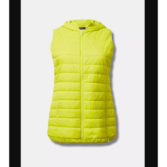 Torrid Packable Puffer Vest 4X 26 Yellow Hooded Full Zip Pockets Lightweight NWT - Picture 13 of 14